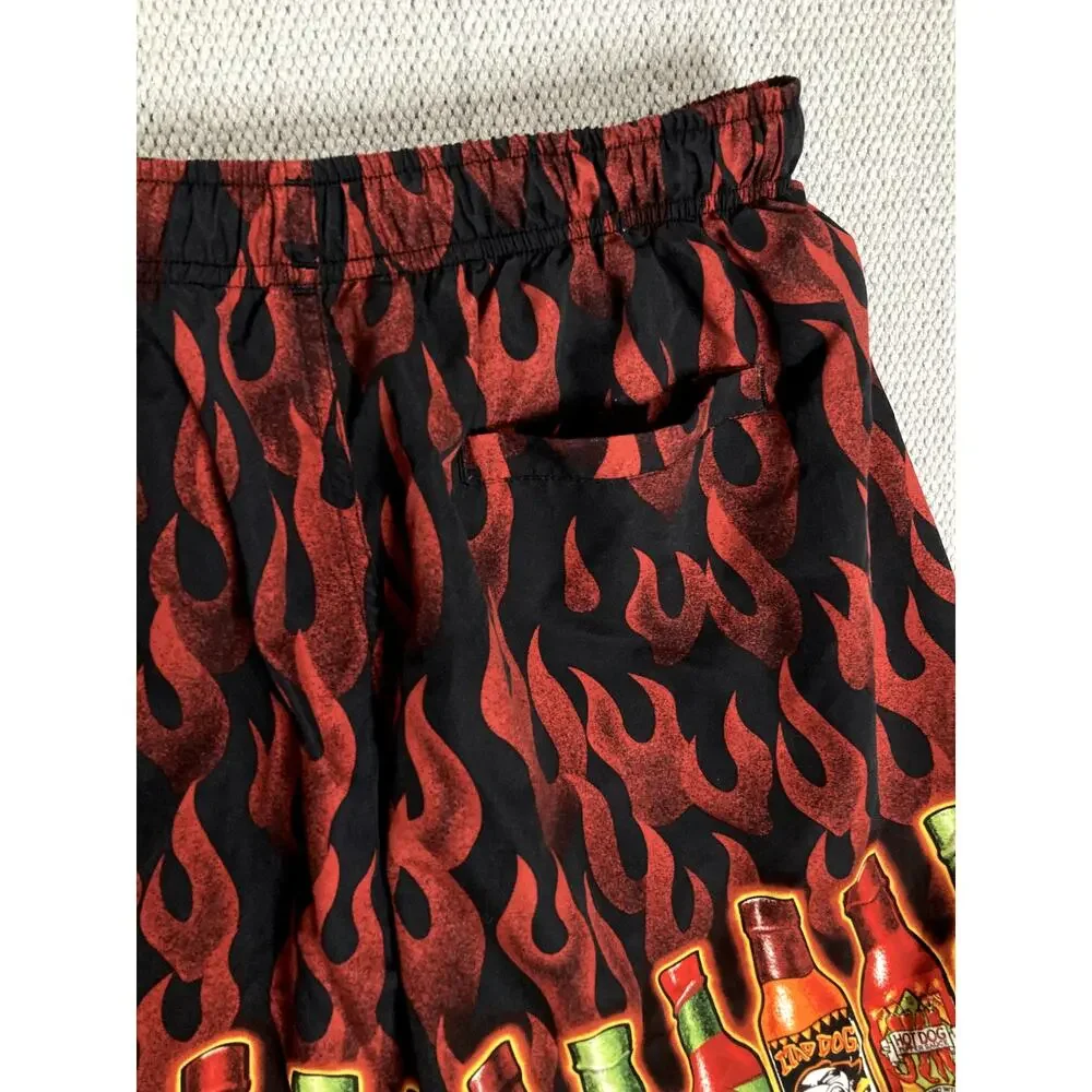 Vtg Big Dog‎ Board Shorts Men's Medium Red Hot Sauce Flames Beach Party
